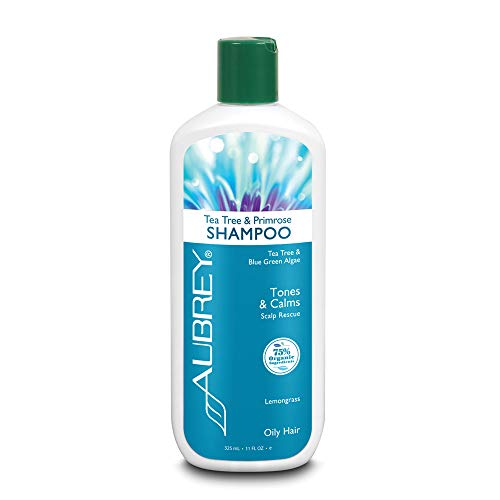 Product Cover Aubrey Tea Tree & Primrose Shampoo | Tones & Calms Oily Scalp | Blue Green Algae & Evening Primrose | 75% Organic Ingredients | Oily Hair | 11oz