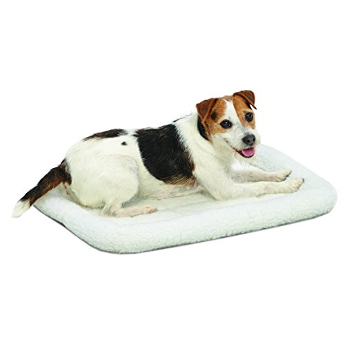 Product Cover 24L-Inch White Fleece Dog Bed or Cat Bed w/ Comfortable Bolster, Ideal for Small Dog Breeds & Fits a 24-Inch Dog Crate, Easy Maintenance Machine Wash & Dry, 1-Year Warranty