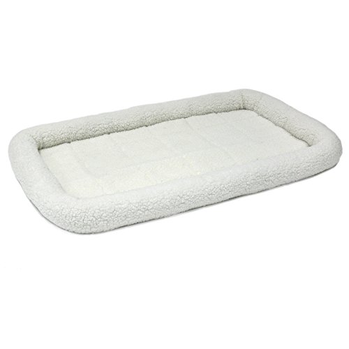 Product Cover 48L-Inch White Fleece Dog Bed or Cat Bed w/ Comfortable Bolster | Ideal for Extra Large Dog Breeds & Fits a 48-Inch Dog Crate | Easy Maintenance Machine Wash & Dry | 1-Year Warranty
