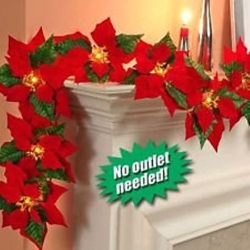 Product Cover JH Smith Co Cordless Lighted Poinsettia Garland,Red