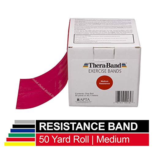 Product Cover TheraBand Resistance Bands, 50 Yard Roll Professional Latex Elastic Band for Upper & Lower Body & Core Exercise, Physical Therapy, Pilates, at-Home Workouts, Rehab, Red, Medium, Beginner Level 3