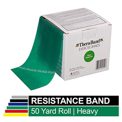 Product Cover TheraBand Resistance Bands, 50 Yard Roll Professional Latex Elastic Band For Upper & Lower Body & Core Exercise, Physical Therapy, Pilates, At-Home Workout, & Rehab, Green, Heavy, Intermediate Level 1