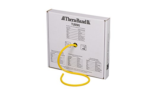 Product Cover TheraBand Resistance Tubes, Professional Latex Elastic Tubing for Upper & Lower Body, Core Exercise, Physical Therapy, Lower Pilates, at-Home Workouts, Rehab, 25 Foot, Yellow, Thin, Beginner Level 2