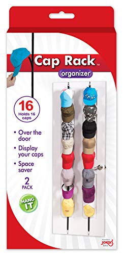 Product Cover Cap Rack 2 Pack - Holds up to 16 Caps for Baseball Hats, Ball Caps - Best Over Door Closet Organizer for Men, Boy or Women Hat Collections - Display Racks With Clips, Perfect Holder and Storage