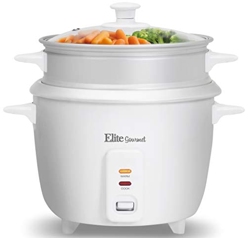 Product Cover Elite Gourmet ERC-003ST Electric Rice Cooker & Steamer w/Automatic Keep Warm Makes Soups, Stews, Grains, Cereals, 6 Cooked (3 Cups Uncooked), 6 Cups Cups), White