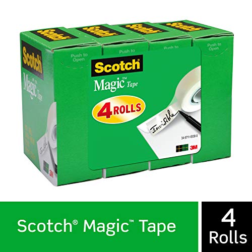 Product Cover Scotch Magic Tape, 4 Rolls, Numerous Applications, Invisible, Cuts Cleanly, Engineered for Office and Home Use, 3/4 x 1000 Inches, Boxed (810K4)