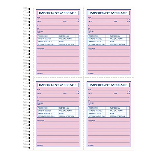 Product Cover TOPS Phone Message Book, Spiral Bound, 2-Part, Carbonless, White and Canary, 4 Messages per Page, 400 Sets (4009)