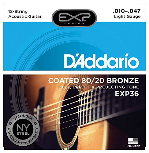 Product Cover D'Addario EXP36 with NY Steel 80/20 Bronze 12-String Acoustic Guitar Strings, Coated, Light, 10-47