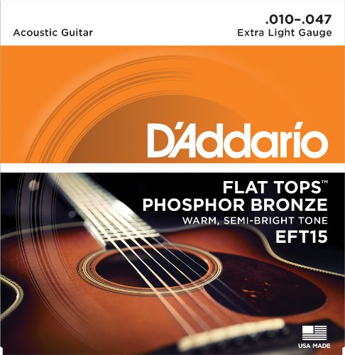 Product Cover D'Addario EFT15 Flat Tops Phosphor Bronze Acoustic Guitar Strings, Extra Light, 10-47