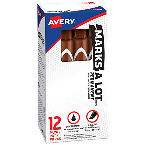 Product Cover Avery Marks-A-Lot Permanent Markers, Large Desk-Style Size, Chisel Tip, Water and Wear Resistant, 12 Brown Markers (08881)
