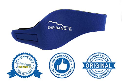 Product Cover Ear Band-It Swimming Headband - Invented by Physician - Keep Water Out, Hold Ear Plugs in - The Original Swimmer's Headband - Doctor Recommended - Secure Earplugs (Blue, Small (Ages 1-3))