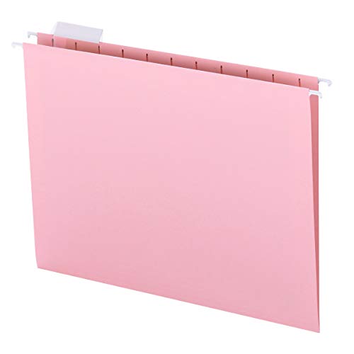 Product Cover Smead Colored Hanging File Folder with Tab, 1/5-Cut Adjustable Tab, Letter Size, Pink, 25 per Box (64066)
