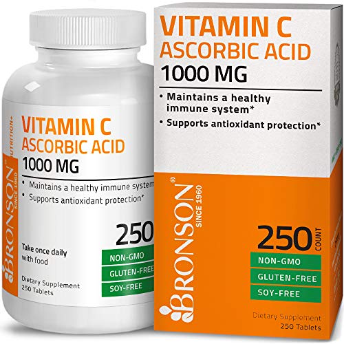 Product Cover Vitamin C 1000 mg Premium Non-GMO Gluten Free Ascorbic Acid - Maintains Healthy Immune System, Supports Antioxidant Protection - 250 Tablets
