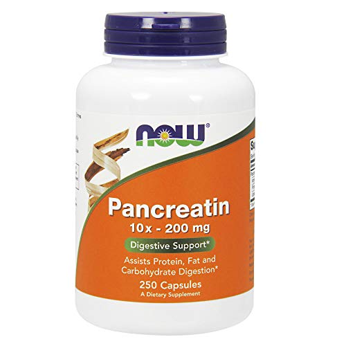 Product Cover NOW Supplements, Pancreatin 10X 200 mg with naturally occurring Protease (Protein Digesting), Amylase (Carbohydrate Digesting), and Lipase (Fat Digesting) Enzymes, 250 Capsules