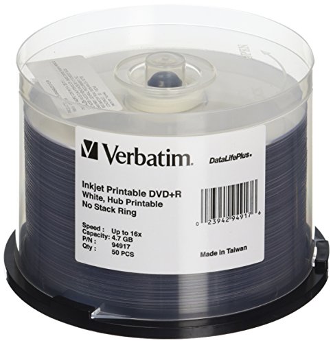 Product Cover Verbatim DVD+R 4.7GB 16X DataLifePlus White Inkjet Printable, Hub Printable - 50pk Spindle - 94917