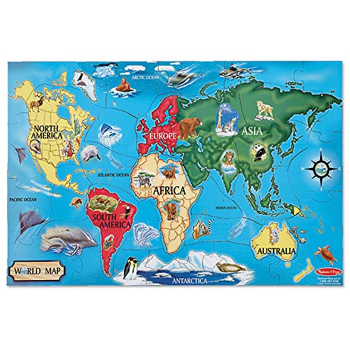 Product Cover Melissa & Doug World Map Jumbo Jigsaw Floor Puzzle (Wipe-Clean Surface, Teaches Geography & Shapes, 33 Pieces, 24