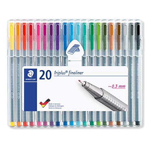 Product Cover Staedtler Triplus Fineliner Pens, .3mm, Metal Clad Tip, 20-Pack, Assorted (334SB20BK)
