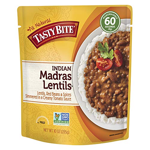 Product Cover Tasty Bite Indian Entree Madras Lentils 10 Ounce (Pack of 6), Fully Cooked Indian Entrée with Lentils Red Beans & Spices in a Creamy Tomato Sauce, Microwaveable, Ready to Eat