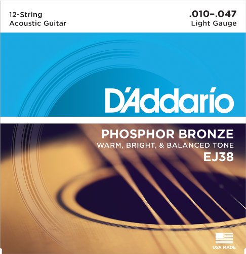 Product Cover D'Addario 12 Phosphor Bronze Acoustic Guitar Strings, Light, 10-47 (EJ38)