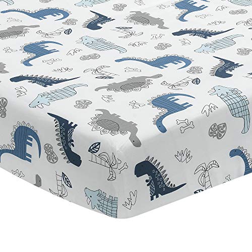 Product Cover Lambs & Ivy Baby Dino 100% Cotton Blue/White/Gray Dinosaur Fitted Crib Sheet