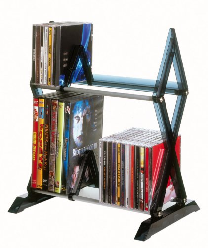 Product Cover Atlantic Mitsu 2-Tier Media Rack - 130 CD or 90 DVD/BluRay/Games in a Space Saving, Customizable Clear Smoke Finish, PN64835193