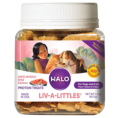 Product Cover Halo Liv-A-Littles Grain Free Natural Dog Treats & Cat Treats, Freeze Dried Wild Salmon, 1.6-Ounce