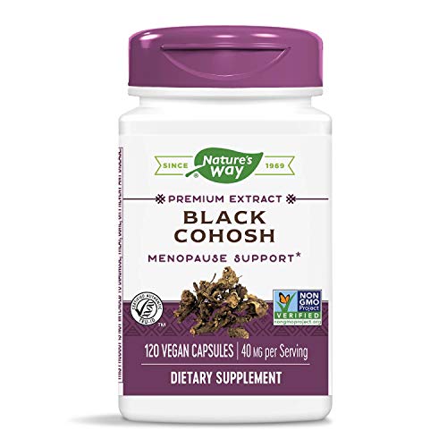 Product Cover Nature's Way Standardized Black Cohosh, 2.5% Triterpene Glycosides per serving, 40 mg per serving, Non-GMO Project Verified, Gluten Free, Vegetarian, 120 Vegan Capsules