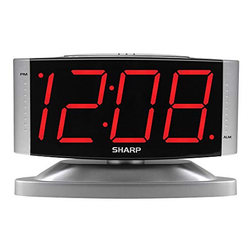Product Cover SHARP Home LED Digital Alarm Clock - Swivel Base - Outlet Powered, Simple Operation, Alarm, Snooze, Brightness Dimmer, Big Red Digit Display, Silver Case