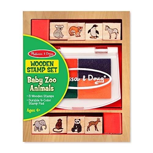 Product Cover Melissa & Doug Baby Zoo Animals Wooden Stamp Set: 8 Stamps and 4-Color Stamp Pad