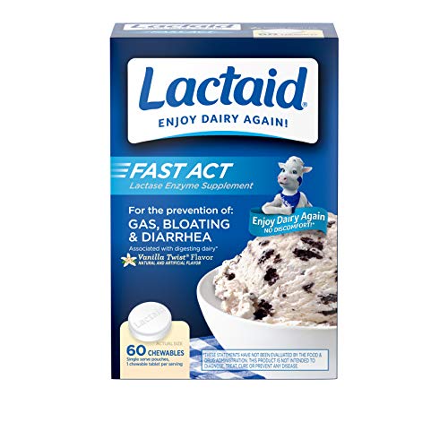 Product Cover Lactaid Fast Act Lactose Intolerance Chewables with Lactase Enzymes, Vanilla Twist, 60 Pks of 1-ct.
