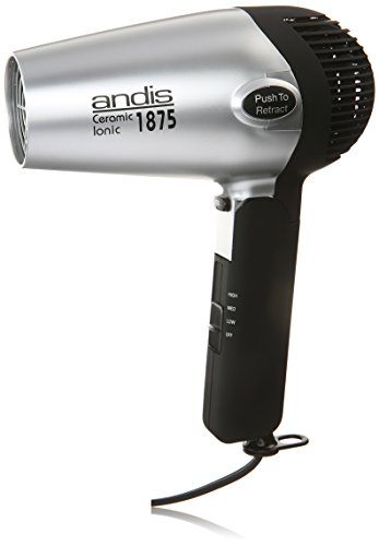Product Cover Andis 1875-Watt Fold-N-Go Ionic Hair Dryer, Silver/Black (80020)