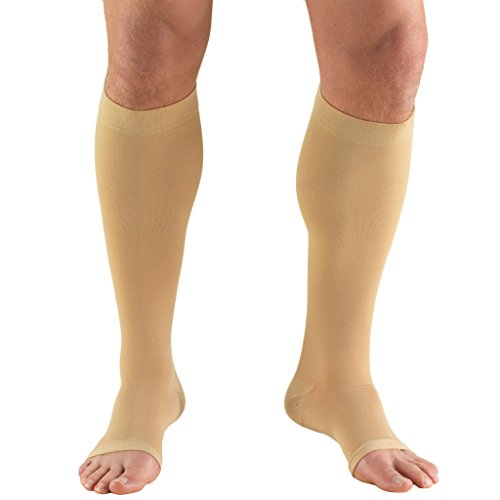 Product Cover Truform 20-30 mmHg Compression Stocking for Men and Women, Knee High Length, Open Toe, Beige, Large
