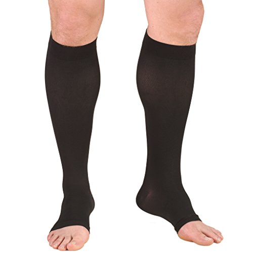 Product Cover Truform 20-30 mmHg Compression Stocking for Men and Women, Knee High Length, Open Toe, Black, Large