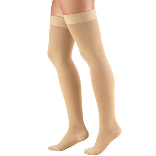 Product Cover Truform 20-30 mmHg Compression Stockings for Men and Women, Thigh High Length, Dot Top, Closed Toe, Beige, Large