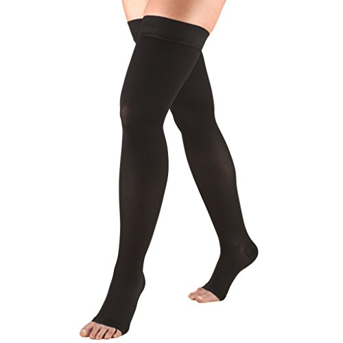 Product Cover Truform 20-30 mmHg Compression Stockings for Men and Women, Thigh High Length, Dot-Top, Open Toe, Black, Medium
