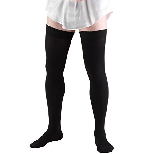 Product Cover Truform Compression Socks, 20-30 mmHg, Men's Dress Socks, Thigh High Over Knee Length, Black, Large