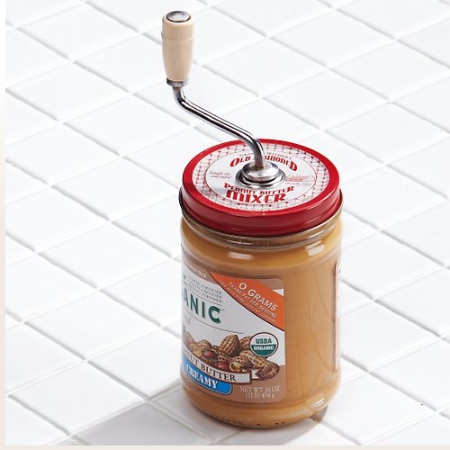Product Cover Grandpa Witmer's Old Fashioned Mess-Free Nut Butter and Natural Peanut Butter Mixer, Made in America, BPA Free, Fits 16-Ounce Jars with 3-Inch Lids