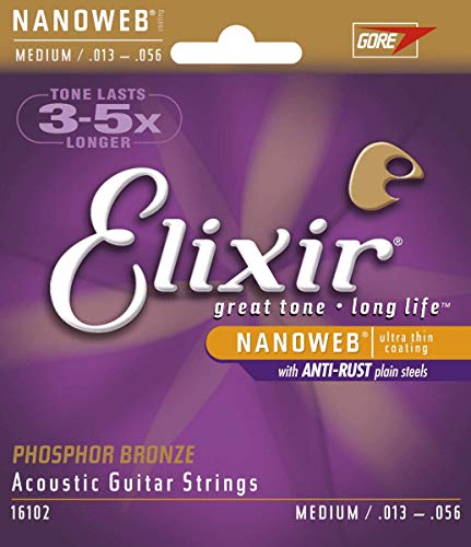 Product Cover Elixir Strings Phosphor Bronze Acoustic Guitar Strings w NANOWEB Coating, Medium (.013-.056)