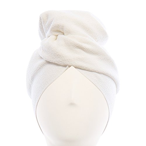 Product Cover Aquis - Original Hair Towel, Ultra Absorbent & Fast Drying Microfiber Towel For Fine & Delicate Hair, White (19 x 39 Inches)