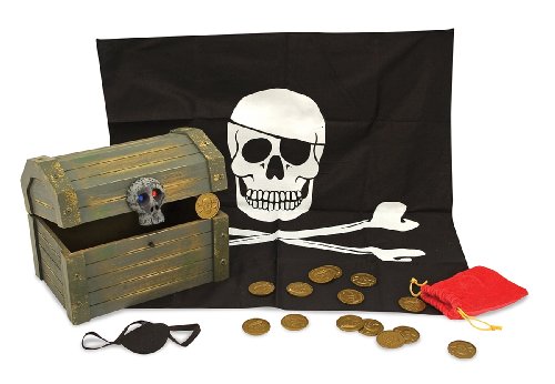 Product Cover Melissa & Doug Wooden Pirate Chest (Pretend Play Treasure Chest Set, Pirate Dress-Up Accessories, Great Gift for Girls and Boys - Best for 6, 7, and 8 Year Olds)