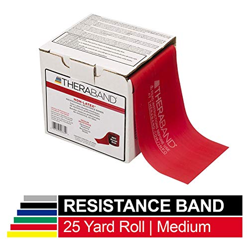 Product Cover TheraBand Resistance Band 25 Yard Roll, Medium Red Non-Latex Professional Elastic Bands For Upper & Lower Body Exercise Workouts, Physical Therapy, Pilates, & Rehab, Dispenser Box, Beginner Level 3