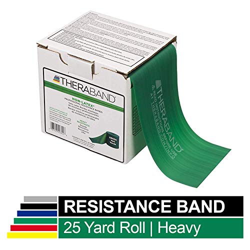 Product Cover TheraBand Resistance Band 25 Yard Roll, Heavy Green Non-Latex Professional Elastic Bands For Upper & Lower Body Exercise Workouts, Physical Therapy, Pilates, Rehab, Dispenser Box, Intermediate Level 1