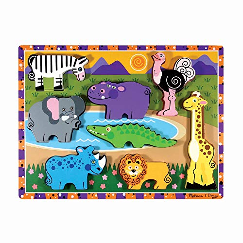 Product Cover Melissa & Doug Safari Wooden Chunky Puzzle (Preschool, Chunky Wooden Pieces, Full-Color Pictures, 8 Pieces, Great Gift for Girls and Boys - Best for 2, 3, and 4 Year Olds)