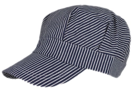 Product Cover Adult Train Engineer Cap, One size fits most adults, Small through Large, Authentic blue and white stripes