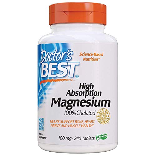 Product Cover Doctor's Best High Absorption Magnesium Glycinate Lysinate, 100% Chelated, TRACCS, Not Buffered, Headaches, Sleep, Energy, Leg Cramps, Non-GMO, Vegan, Gluten Free, Soy Free, 100 mg, 240 Tablets