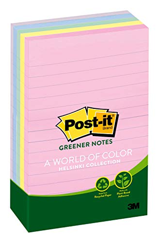 Product Cover Post-it Greener Notes,  America's #1 Favorite Sticky Note, 4 in x 6 in, Helsinki Collection, Lined, 5 Pads/Pack, 100 Sheets/Pad (660-RP-A)