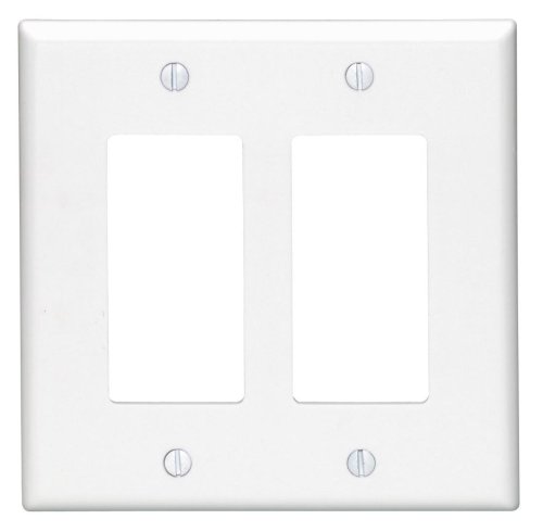 Product Cover Leviton 80609-W 2-Decora/Gfci Midway Size Wall Plate, 2 Gang, 4.88 In L X 4.94 In W 0.255 In T, Smooth, White