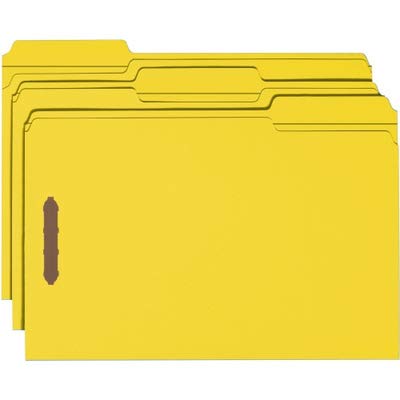Product Cover Smead Fastener File Folder, 2 Fasteners, Reinforced 1/3-Cut Tab, Legal Size, Yellow, 50 per Box (17940)