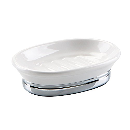 Product Cover InterDesign York Ceramic Bathroom Vanity Soap Dish, White/Chrome
