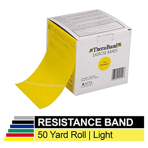 Product Cover TheraBand Resistance Bands, 50 Yard Roll Professional Latex Elastic Band for Upper & Lower Body & Core Exercise, Physical Therapy, Pilates, at-Home Workouts, Rehab, Yellow, Thin, Beginner Level 2